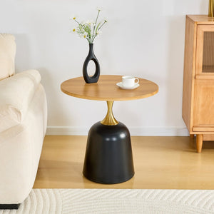 English Elm 23.6 Inch Round Side Table with Metal Base Warm Grain Top for Living Room or Office Wood W2920P407666