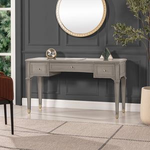 English Elm Jennifer Taylor Home - Dauphin 55" Executive Desk In Grey Cashmere - Stylish Wood Design With 3 Drawers & Gold Accents B2719P238479