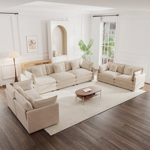 English Elm 3 Piece Chenille Sofa Set with Deep Cushioned Seats for Cozy Living Room Comfort W714S00899