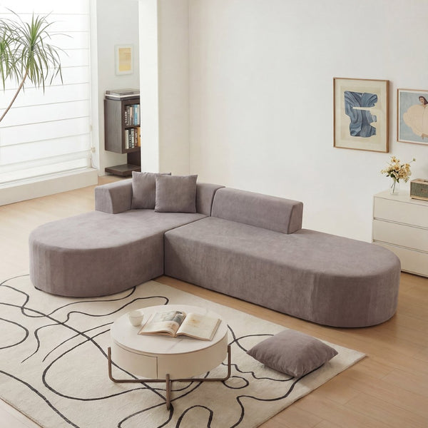 English Elm L-shaped Corduroy Sectional with Movable Ottoman Deep Foam Seats for Living Room W3670S00008