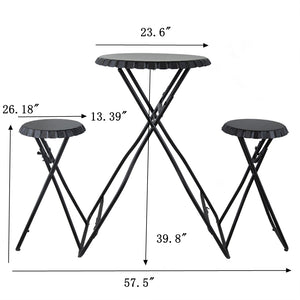 English Elm 57.5x23.6x39.8" Black Stowable Side Table and Two Seats - Industrial 3-Tier Display, Space-Saving Seating Solution W2078P282277