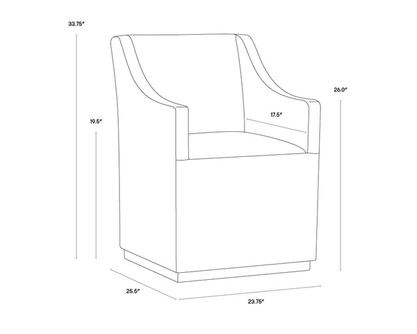 Sunpan Zane Glamorous Wheeled Lounge Chair with Brushed Brass Frame for Stylish Dining & Relaxation Spaces Abbington Black