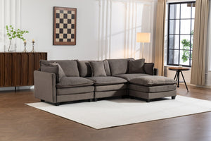 English Elm Modern Chenille Sectional Sofa with Ottoman Modular Layout for Spacious Living Rooms Antique Grey W2530S00018