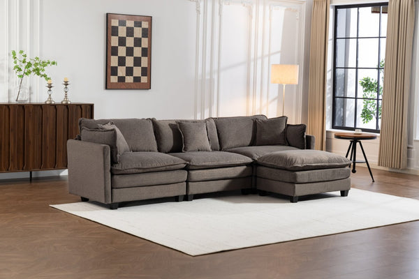 English Elm Modern Chenille Sectional Sofa with Ottoman Modular Layout for Spacious Living Rooms Antique Grey W2530S00018