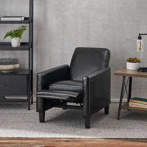 English Elm Christopher Knight Home® - Black Black Fax Leather Push Back Chair — Ergonomic PU Leather Recliner, Plush Padding, Durable Frame 52422.00PUBLK