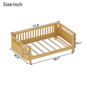 Twin Solid Pine Low Profile Kids Bed with Full Guardrail System and Rounded Safe Corners