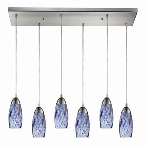 Milan 30'' Wide 6-Light Pendant - Satin Nickel with Starburst Blue Glass 110-6RC-BL Elk Lighting