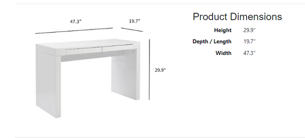 Donald Desk 20x47" – Sleek High Gloss MDF Design with Hidden Drawers for Space-Saving Elegance