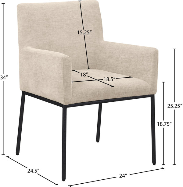 Meridian Furniture Reeves Plush Chenille Upholstered Arm Chair with Matte Black Iron Frame for Dining 11001Beige-C