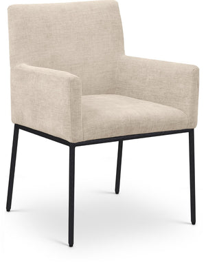 Meridian Furniture Reeves Plush Chenille Upholstered Arm Chair with Matte Black Iron Frame for Dining 11001Beige-C