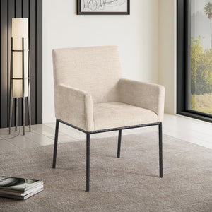 Meridian Furniture Reeves Plush Chenille Upholstered Arm Chair with Matte Black Iron Frame for Dining 11001Beige-C