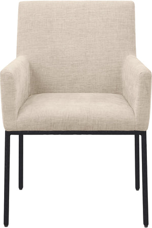 Meridian Furniture Reeves Plush Chenille Upholstered Arm Chair with Matte Black Iron Frame for Dining 11001Beige-C