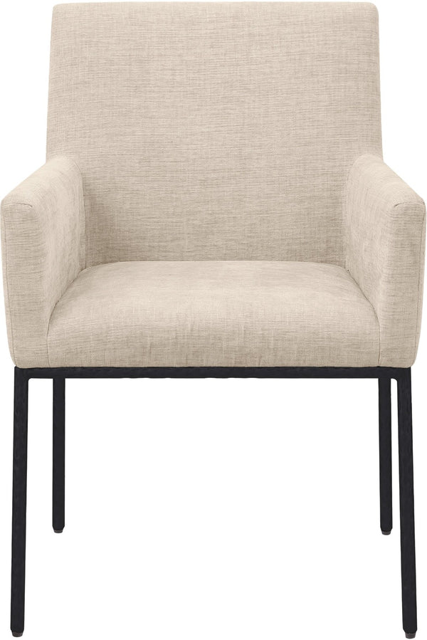 Meridian Furniture Reeves Plush Chenille Upholstered Arm Chair with Matte Black Iron Frame for Dining 11001Beige-C