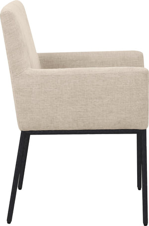 Meridian Furniture Reeves Plush Chenille Upholstered Arm Chair with Matte Black Iron Frame for Dining 11001Beige-C