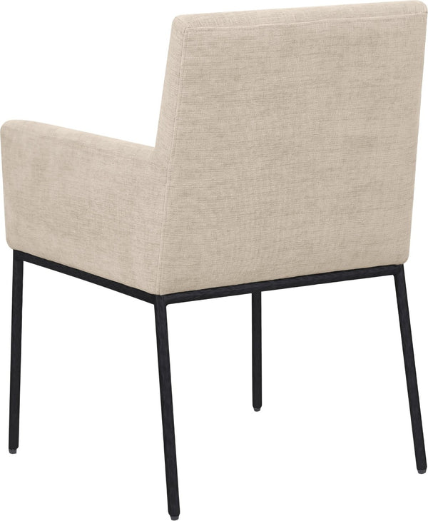 Meridian Furniture Reeves Plush Chenille Upholstered Arm Chair with Matte Black Iron Frame for Dining 11001Beige-C