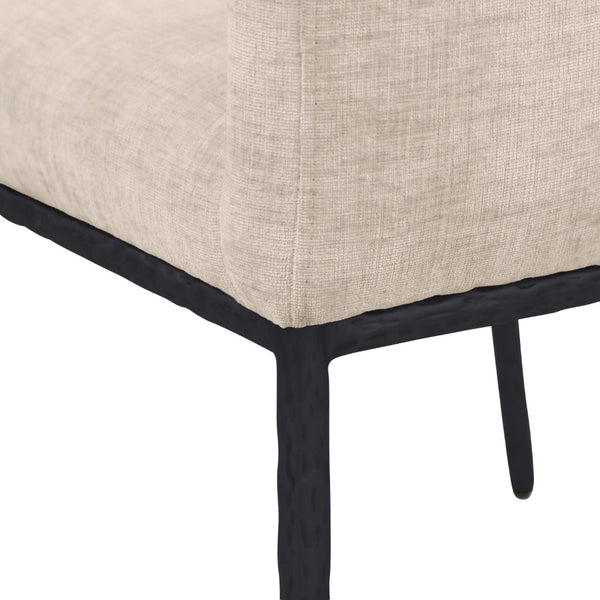 Meridian Furniture Reeves Plush Chenille Upholstered Arm Chair with Matte Black Iron Frame for Dining 11001Beige-C