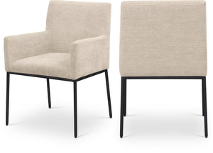 Meridian Furniture Reeves Plush Chenille Upholstered Arm Chair with Matte Black Iron Frame for Dining 11001Beige-C