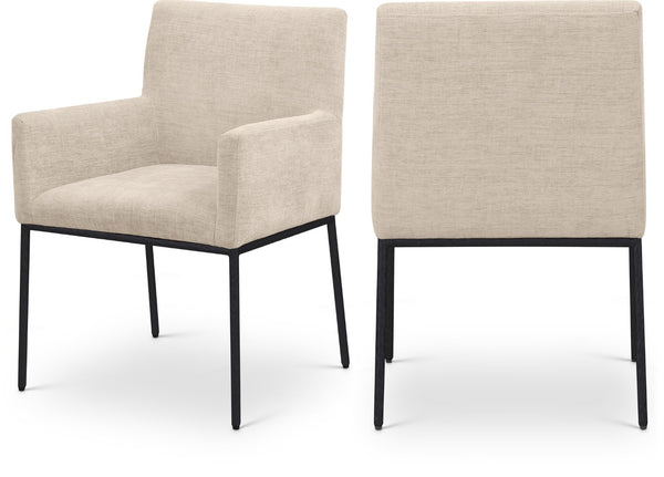 Meridian Furniture Reeves Plush Chenille Upholstered Arm Chair with Matte Black Iron Frame for Dining 11001Beige-C