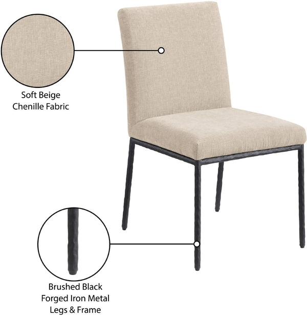 Meridian Furniture Reeves Chenille Upholstered Dining Chair with Hand-forged Iron Legs for Modern Spaces Beige 11001 11001Beige-SC