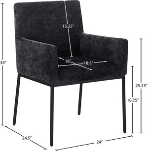Meridian Furniture Reeves Chenille Upholstered Arm Chair with Iron Frame for Modern Dining Rooms 11001Black-C