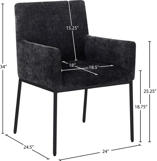 Meridian Furniture Reeves Chenille Upholstered Arm Chair with Iron Frame for Modern Dining Rooms 11001Black-C
