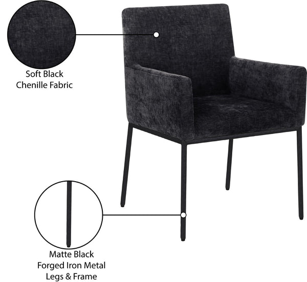 Meridian Furniture Reeves Chenille Upholstered Arm Chair with Iron Frame for Modern Dining Rooms 11001Black-C