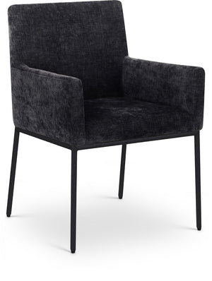 Meridian Furniture Reeves Chenille Upholstered Arm Chair with Iron Frame for Modern Dining Rooms 11001Black-C