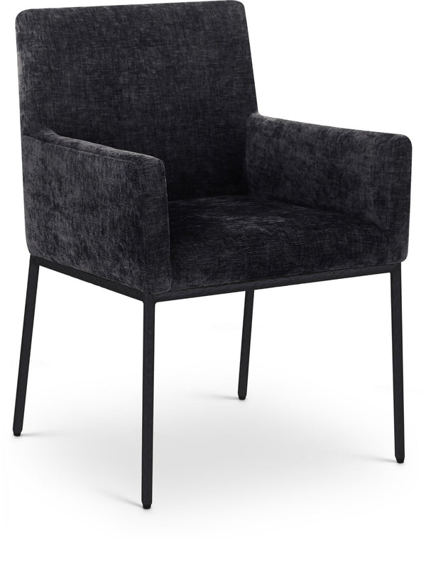 Meridian Furniture Reeves Chenille Upholstered Arm Chair with Iron Frame for Modern Dining Rooms 11001Black-C