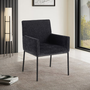 Meridian Furniture Reeves Chenille Upholstered Arm Chair with Iron Frame for Modern Dining Rooms 11001Black-C