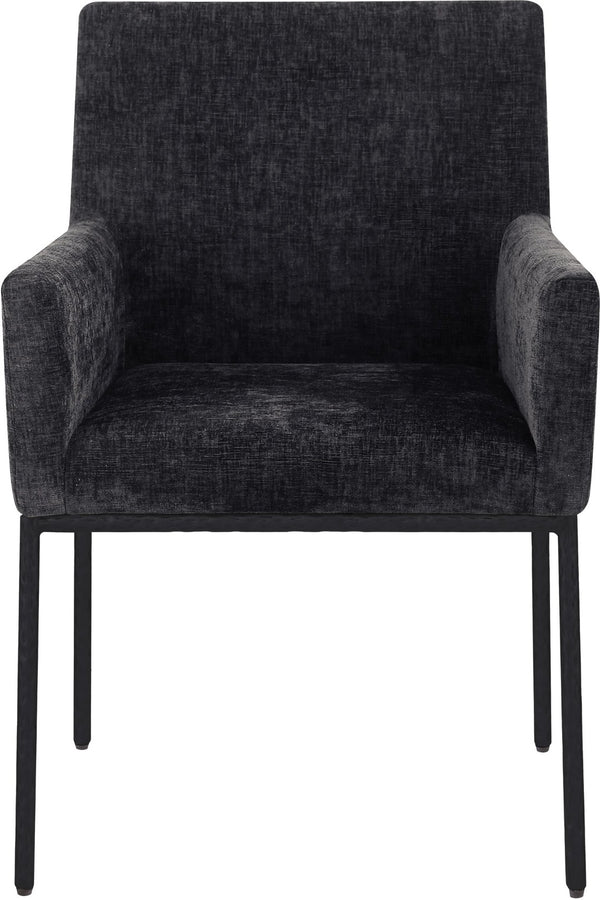 Meridian Furniture Reeves Chenille Upholstered Arm Chair with Iron Frame for Modern Dining Rooms 11001Black-C