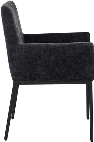 Meridian Furniture Reeves Chenille Upholstered Arm Chair with Iron Frame for Modern Dining Rooms 11001Black-C