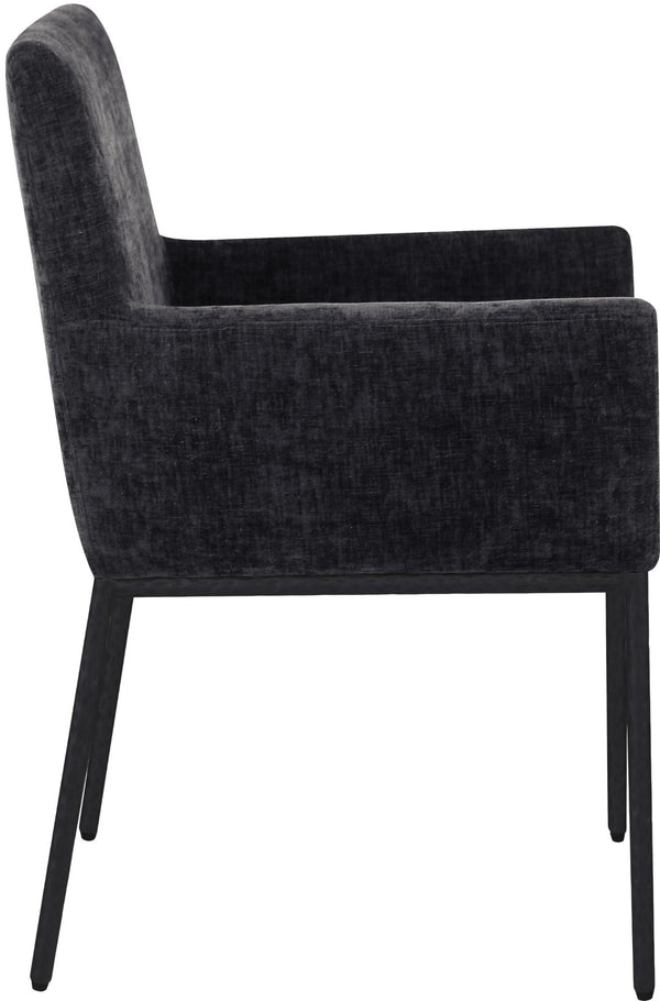 Meridian Furniture Reeves Chenille Upholstered Arm Chair with Iron Frame for Modern Dining Rooms 11001Black-C