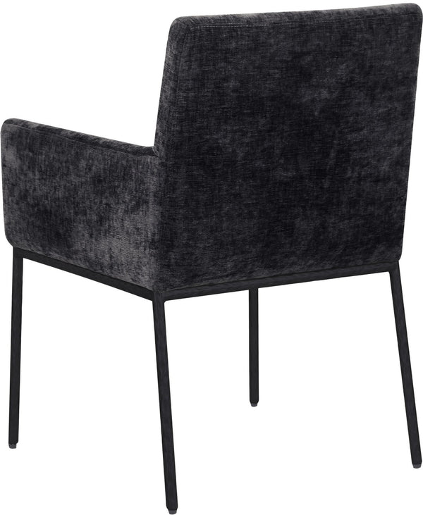 Meridian Furniture Reeves Chenille Upholstered Arm Chair with Iron Frame for Modern Dining Rooms 11001Black-C