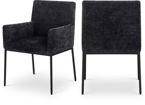 Meridian Furniture Reeves Chenille Upholstered Arm Chair with Iron Frame for Modern Dining Rooms 11001Black-C