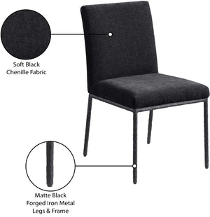 Meridian Furniture Reeves Chenille Upholstered Dining Chair with Hand-forged Iron Legs for Modern Spaces Black 11001 11001Black-SC