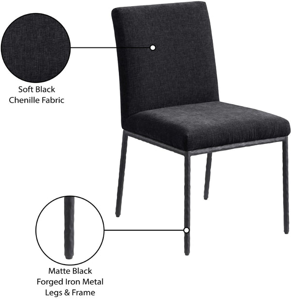 Meridian Furniture Reeves Chenille Upholstered Dining Chair with Hand-forged Iron Legs for Modern Spaces Black 11001 11001Black-SC