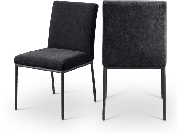Meridian Furniture Reeves Chenille Upholstered Dining Chair with Hand-forged Iron Legs for Modern Spaces Black 11001 11001Black-SC