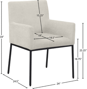Meridian Furniture Reeves Cream Chenille Upholstered Arm Chair with Matte Black Iron Legs for Dining 11001Cream-C