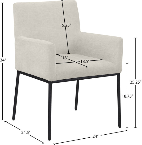 Meridian Furniture Reeves Cream Chenille Upholstered Arm Chair with Matte Black Iron Legs for Dining 11001Cream-C