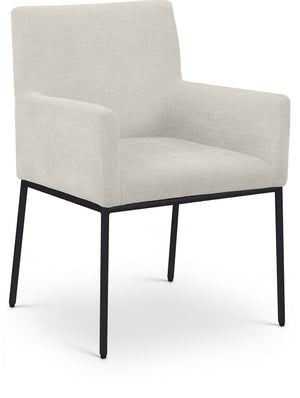 Meridian Furniture Reeves Cream Chenille Upholstered Arm Chair with Matte Black Iron Legs for Dining 11001Cream-C