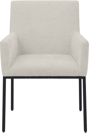 Meridian Furniture Reeves Cream Chenille Upholstered Arm Chair with Matte Black Iron Legs for Dining 11001Cream-C