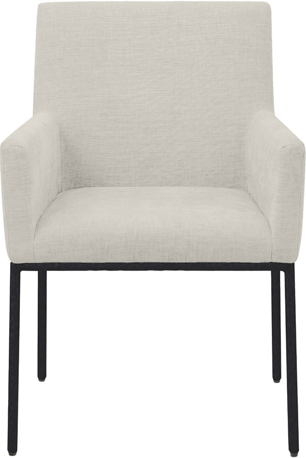 Meridian Furniture Reeves Cream Chenille Upholstered Arm Chair with Matte Black Iron Legs for Dining 11001Cream-C