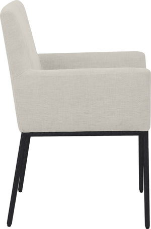 Meridian Furniture Reeves Cream Chenille Upholstered Arm Chair with Matte Black Iron Legs for Dining 11001Cream-C