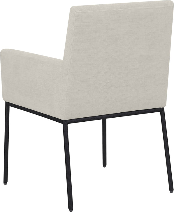 Meridian Furniture Reeves Cream Chenille Upholstered Arm Chair with Matte Black Iron Legs for Dining 11001Cream-C
