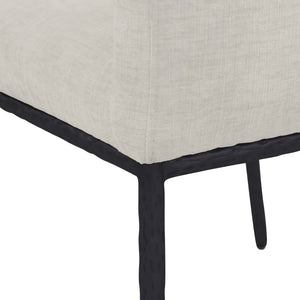 Meridian Furniture Reeves Cream Chenille Upholstered Arm Chair with Matte Black Iron Legs for Dining 11001Cream-C