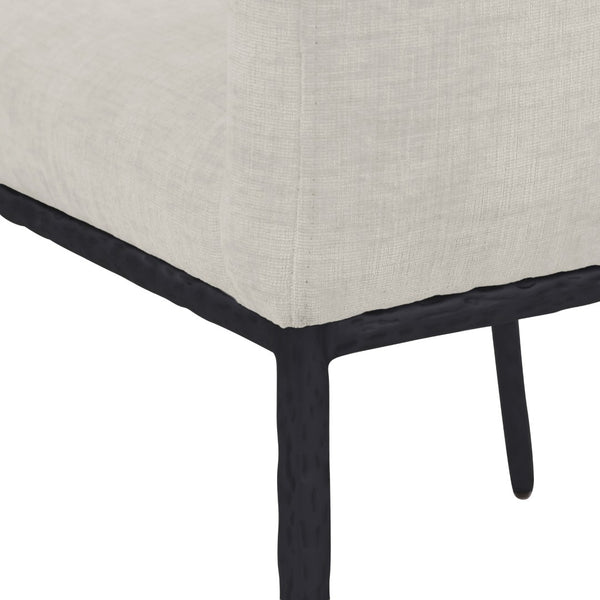 Meridian Furniture Reeves Cream Chenille Upholstered Arm Chair with Matte Black Iron Legs for Dining 11001Cream-C