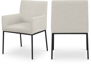 Meridian Furniture Reeves Cream Chenille Upholstered Arm Chair with Matte Black Iron Legs for Dining 11001Cream-C