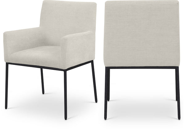 Meridian Furniture Reeves Cream Chenille Upholstered Arm Chair with Matte Black Iron Legs for Dining 11001Cream-C