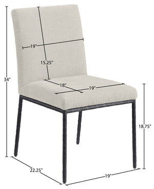 Meridian Furniture Reeves Chenille Upholstered Dining Chair with Hand-forged Iron Legs for Modern Spaces Cream 11001 11001Cream-SC