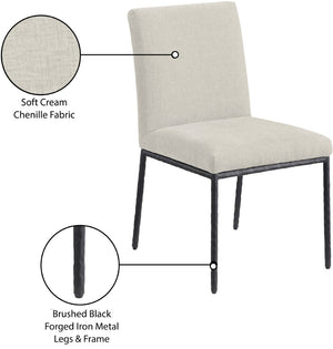 Meridian Furniture Reeves Chenille Upholstered Dining Chair with Hand-forged Iron Legs for Modern Spaces Cream 11001 11001Cream-SC